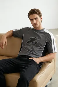 MAN Anthracite College Oversized/Wide Cut 100% Cotton Color Blocked T-Shirt