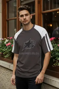MAN Anthracite College Oversized/Wide Cut 100% Cotton Color Blocked T-Shirt - Image 2