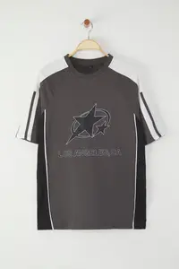 MAN Anthracite College Oversized/Wide Cut 100% Cotton Color Blocked T-Shirt - Image 3