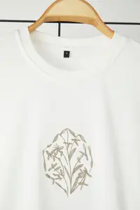 MAN Unisex Ecru Crop/Short Pattern Floral Embroidered 100% Cotton Tok Material T-Shirt - Image 10