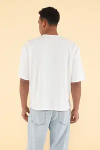 MAN Unisex Ecru Crop/Short Pattern Floral Embroidered 100% Cotton Tok Material T-Shirt - Image 6