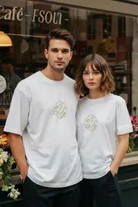 MAN Unisex Ecru Crop/Short Pattern Floral Embroidered 100% Cotton Tok Material T-Shirt - Image 7