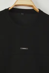 MAN Black Oversized / Wide Cut Metal Label Detailed interlock T-Shirt - Image 7