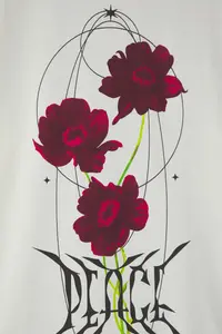 MAN Ecru Oversized/Wide Cut Floral Back Printed 100% Cotton Double Sleeve T-Shirt - Image 5