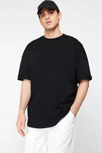 MAN Black Oversized/Wide Cut Back Deer Printed 100% Cotton T-Shirt - Image 2