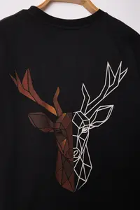 MAN Black Oversized/Wide Cut Back Deer Printed 100% Cotton T-Shirt - Image 5