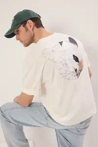 MAN Ecru Oversized/Wide Cut Back Animal Printed 100% Cotton T-Shirt