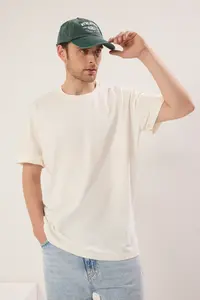 MAN Ecru Oversized/Wide Cut Back Animal Printed 100% Cotton T-Shirt - Image 2