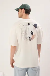MAN Ecru Oversized/Wide Cut Back Animal Printed 100% Cotton T-Shirt - Image 3