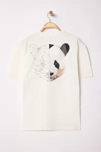 MAN Ecru Oversized/Wide Cut Back Animal Printed 100% Cotton T-Shirt - Image 6