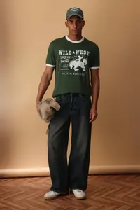 MAN Khaki Modern Herritage Oversized/Wide Cut 100% Cotton Printed T-Shirt