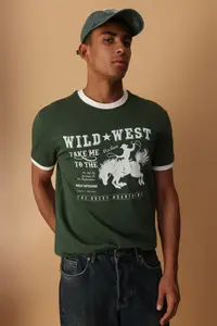 MAN Khaki Modern Herritage Oversized/Wide Cut 100% Cotton Printed T-Shirt - Image 2