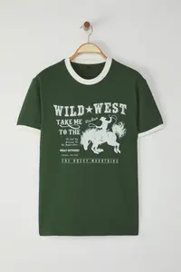 MAN Khaki Modern Herritage Oversized/Wide Cut 100% Cotton Printed T-Shirt - Image 5