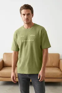 MAN Mint Oversized/Wide Cut Embroidered textured T-Shirt