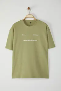 MAN Mint Oversized/Wide Cut Embroidered textured T-Shirt - Image 3