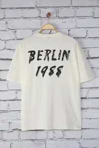 MAN Ecru Oversized/Wide Cut Berlin Back Printed 100% Cotton T-Shirt - Image 2
