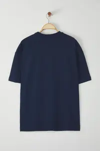 MAN Navy Blue Unisex Oversized/Wide Cut Teddy Bear Printed 100% Cotton T-Shirt - Image 4