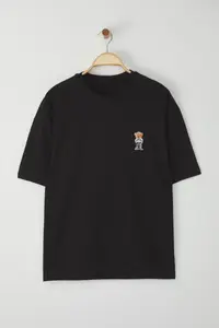 MAN Black Unisex Oversized/Wide Cut Teddy Bear Printed 100% Cotton T-Shirt - Image 4