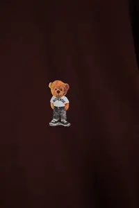 MAN Dark Brown Unisex Oversized/Wide Cut Teddy Bear Printed 100% Cotton T-Shirt - Image 2