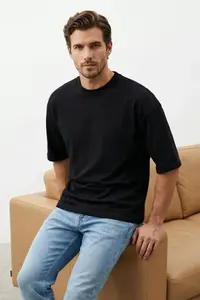 MAN Black Loose/Drop Shoulder 100% Cotton Basic T-Shirt