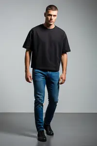 MAN Black Loose/Drop Shoulder 100% Cotton Basic T-Shirt - Image 3