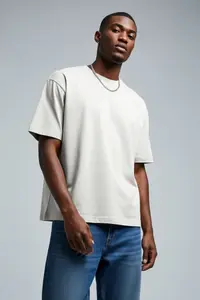 MAN Ecru Loose/Drop Shoulder 100% Cotton Basic T-Shirt - Image 2