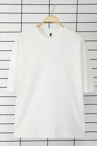 MAN Ecru Loose/Drop Shoulder 100% Cotton Basic T-Shirt - Image 4