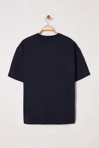 MAN Navy Blue Oversized/Wide Cut Ethnic Embroidered T-Shirt - Image 3