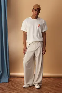MAN Ecru Oversized/Wide Cut Mountain Back Printed 100% Cotton T-Shirt