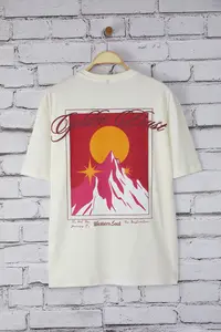 MAN Ecru Oversized/Wide Cut Mountain Back Printed 100% Cotton T-Shirt - Image 7