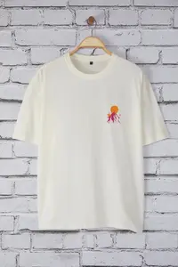 MAN Ecru Oversized/Wide Cut Mountain Back Printed 100% Cotton T-Shirt - Image 8