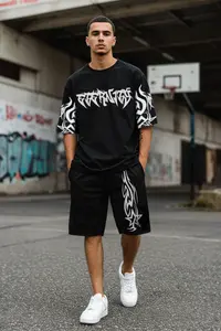 MAN Black Oversized Printed 100% Cotton T-Shirt - Image 2