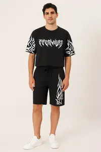 MAN Black Oversized Printed 100% Cotton T-Shirt - Image 3