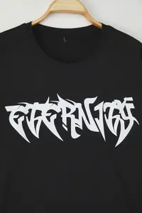 MAN Black Oversized Printed 100% Cotton T-Shirt - Image 5