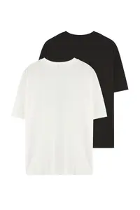 MAN Ecru-Black Oversized/Wide Cut 2 Sets Package Stripe Printed 100% Cotton T-Shirt - Image 12