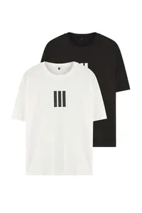 MAN Ecru-Black Oversized/Wide Cut 2 Sets Package Stripe Printed 100% Cotton T-Shirt - Image 3