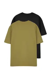 MAN Khaki-Black Oversized/Wide Cut 2 Sets Package Text Printed 100% Cotton T-Shirt - Image 10