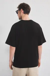 MAN Khaki-Black Oversized/Wide Cut 2 Sets Package Text Printed 100% Cotton T-Shirt - Image 4