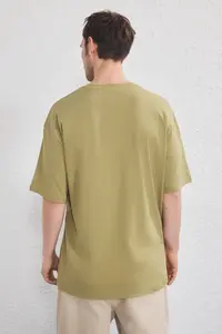 MAN Khaki-Black Oversized/Wide Cut 2 Sets Package Text Printed 100% Cotton T-Shirt - Image 8