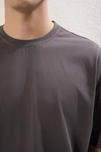 MAN Mavi-Anthracite Oversized/Wide Cut 2 Sets Pack Printed-Plain 100% Cotton T-Shirt - Image 11