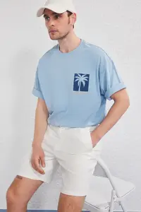 MAN Mavi-Anthracite Oversized/Wide Cut 2 Sets Pack Printed-Plain 100% Cotton T-Shirt - Image 4
