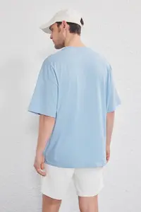 MAN Mavi-Anthracite Oversized/Wide Cut 2 Sets Pack Printed-Plain 100% Cotton T-Shirt - Image 5