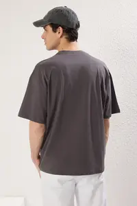 MAN Mavi-Anthracite Oversized/Wide Cut 2 Sets Pack Printed-Plain 100% Cotton T-Shirt - Image 7