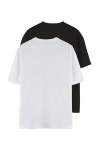 MAN White-Black Oversized/Wide Cut 2 Sets Pack Kartal Print-Plain 100% Cotton T-Shirt - Image 13