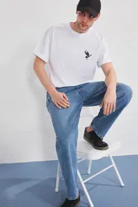 MAN White-Black Oversized/Wide Cut 2 Sets Pack Kartal Print-Plain 100% Cotton T-Shirt - Image 8