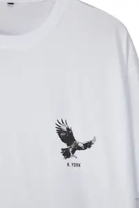 MAN White-Black Oversized/Wide Cut 2 Sets Pack Kartal Print-Plain 100% Cotton T-Shirt - Image 9