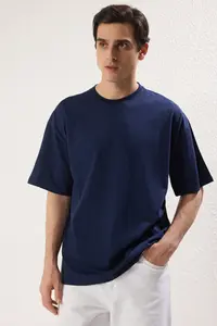 MAN Navy Blue-Beige Oversized/Wide Cut 2 Sets Package Text Printed-Plain 100% Cotton T-Shirt - Image 12
