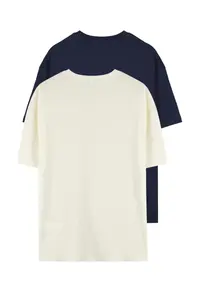 MAN Navy Blue-Beige Oversized/Wide Cut 2 Sets Package Text Printed-Plain 100% Cotton T-Shirt - Image 14