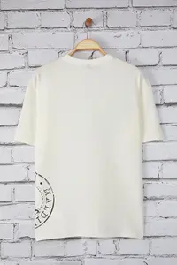 MAN Ecru Oversized/Wide Cut Tropical Printed 100% Cotton T-Shirt - Image 2