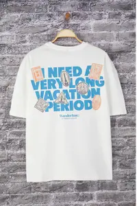 MAN Ecru Oversized/Wide Cut Printed 100% Cotton T-Shirt - Image 6